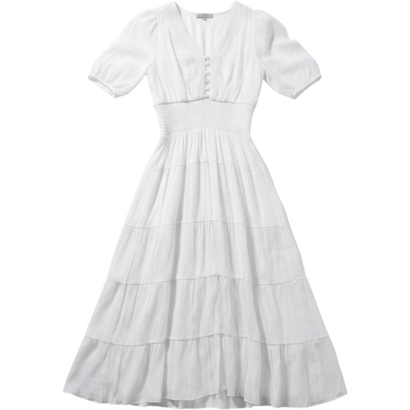 Joie Dresses & Skirts - JOIE White Tiered Midi Dress Smocked Waist Crochet Lace Fall Wedding Large